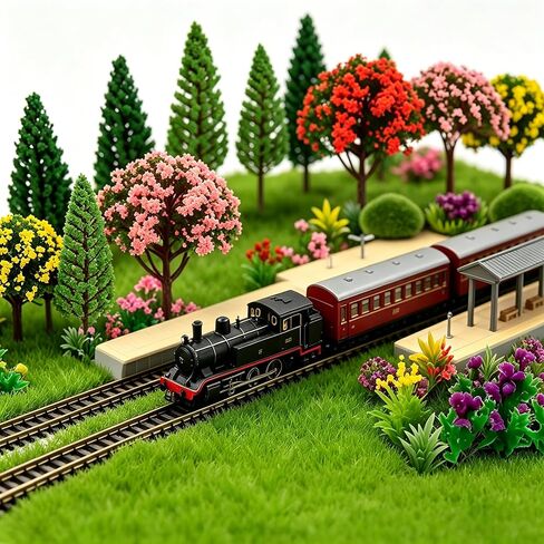 36pcs Model Trees Mixed Model Flower Trees Railroad Scenery Diorama Tree Mushroom for DIY Crafts Landscape Train Railroad Decorations Fairy Garden Trees Supplies in Kuwait