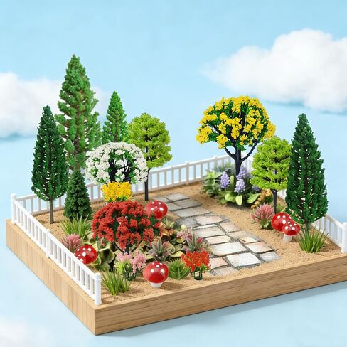 36pcs Model Trees Mixed Model Flower Trees Railroad Scenery Diorama Tree Mushroom for DIY Crafts Landscape Train Railroad Decorations Fairy Garden Trees Supplies in Kuwait