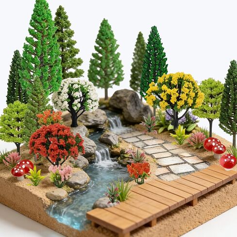 36pcs Model Trees Mixed Model Flower Trees Railroad Scenery Diorama Tree Mushroom for DIY Crafts Landscape Train Railroad Decorations Fairy Garden Trees Supplies in Kuwait