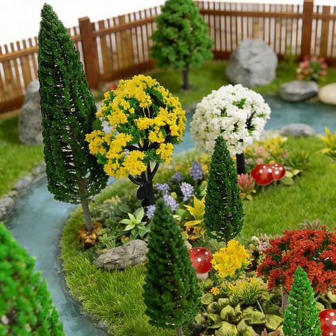 36pcs Model Trees Mixed Model Flower Trees Railroad Scenery Diorama Tree Mushroom for DIY Crafts Landscape Train Railroad Decorations Fairy Garden Trees Supplies in Kuwait