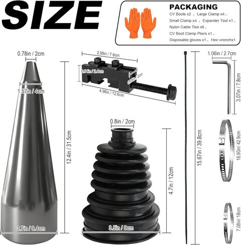 2PCS Silicone CV Boot Repair Kit with Expander Tool and Clamps, 8 Stainless Steel Clamps & 6 Cable Ties and Protective Gloves,Universal CV Axle Boot Repair Kit in Kuwait