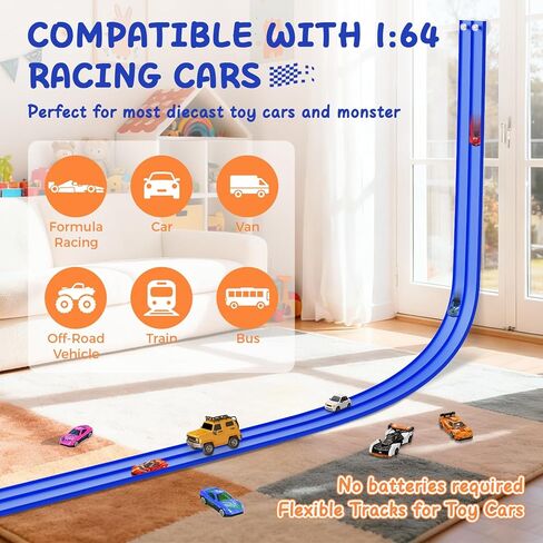 Flexible Race Track Toys for Kids – 15ft Roll-Up Car Racetrack with Suction Cups | Portable DIY Road Playset Compatible with 1:64 Scale Diecast Cars | Christmas Birthday Gifts for Boys & Girls Aged 3+ in Saudi Arabia