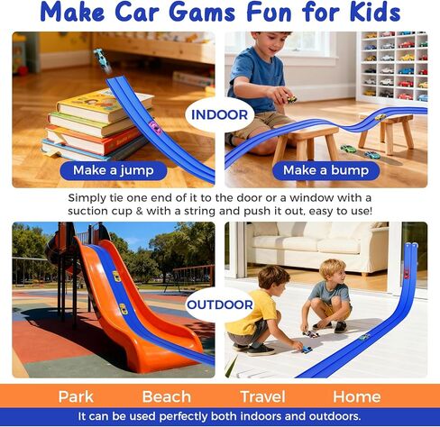 Flexible Race Track Toys for Kids – 15ft Roll-Up Car Racetrack with Suction Cups | Portable DIY Road Playset Compatible with 1:64 Scale Diecast Cars | Christmas Birthday Gifts for Boys & Girls Aged 3+ in Saudi Arabia