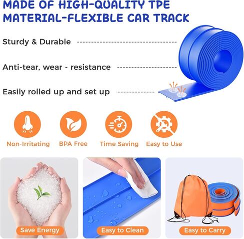 Flexible Race Track Toys for Kids – 15ft Roll-Up Car Racetrack with Suction Cups | Portable DIY Road Playset Compatible with 1:64 Scale Diecast Cars | Christmas Birthday Gifts for Boys & Girls Aged 3+ in Saudi Arabia