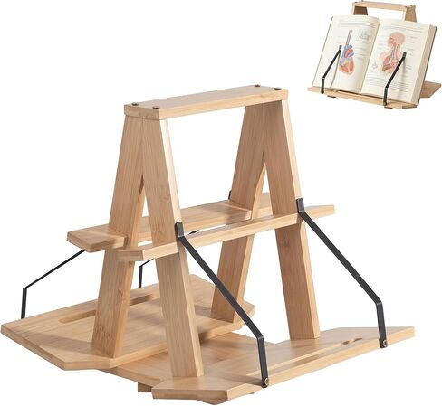 THOUSANDSUNNY Bamboo Medical Coding Book Stands, Two-Sided Rotating Books Holder for Reading in Desktop for Large Book and Bible Thick Books in Kuwait