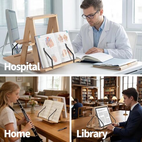 THOUSANDSUNNY Bamboo Medical Coding Book Stands, Two-Sided Rotating Books Holder for Reading in Desktop for Large Book and Bible Thick Books in Kuwait