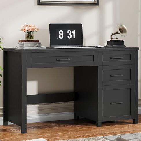 Halitaa Farmhouse 47" Executive Desk, Computer Desk with File Drawer and Charging Station, Workstation for Home Office, Study.Grey in Kuwait