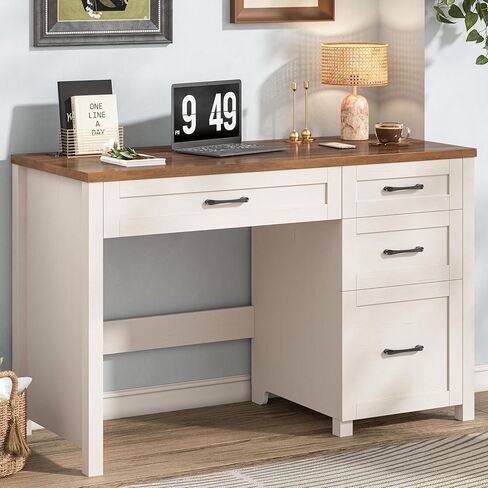 Halitaa Farmhouse 47" Executive Desk, Computer Desk with File Drawer and Charging Station, Workstation for Home Office, Study.Grey in Kuwait