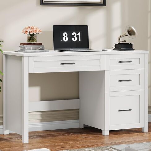 Halitaa Farmhouse 47" Executive Desk, Computer Desk with File Drawer and Charging Station, Workstation for Home Office, Study.Grey in Kuwait