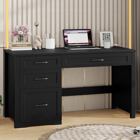 Halitaa Farmhouse 47" Executive Desk, Computer Desk with File Drawer and Charging Station, Workstation for Home Office, Study.Grey in Kuwait