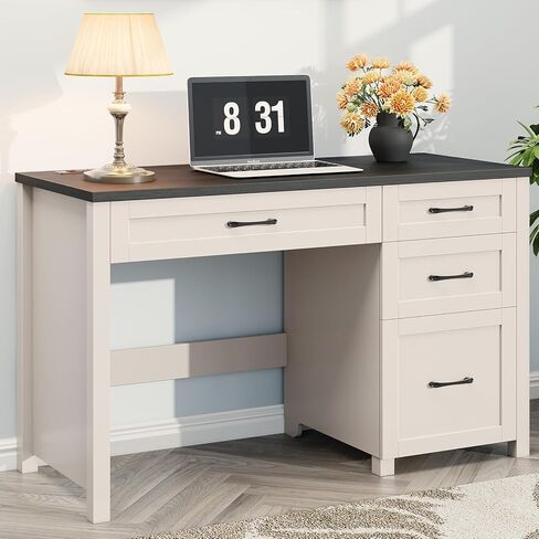 Halitaa Farmhouse 47" Executive Desk, Computer Desk with File Drawer and Charging Station, Workstation for Home Office, Study.Grey in Kuwait