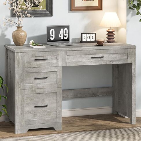 Halitaa Farmhouse 47" Executive Desk, Computer Desk with File Drawer and Charging Station, Workstation for Home Office, Study.Grey in Kuwait