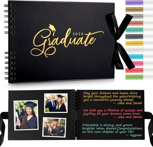 Eaasty 8.5*11.2 Inch Graduation Guest Book with 12 Colored Pencils Personalized Leather Photo Scrapbook Guestbook for Messages Well Wishes, Photo Souvenirs, Graduation Party, Grad Party Decor (White) in Kuwait