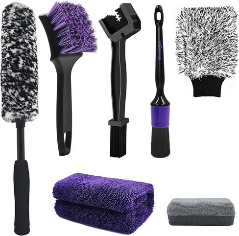 YeewayVeh Pro Tire Cleaning Brush, Stiff Mixed Bristles Tire Cleaner, Short Handle Scrub Brush for Cleaning Sidewalls, Rubber Mats & Wheels, Anti-Deformation Tyre Detailing Tool, Purple/Black in Saudi Arabia