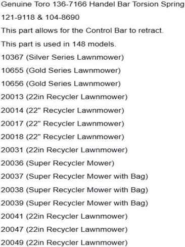 بديل لـ Toro أصلي 136-7166 شريط التحكم في زنبرك التواء 121-9118 و104-8690 OEM in Kuwait