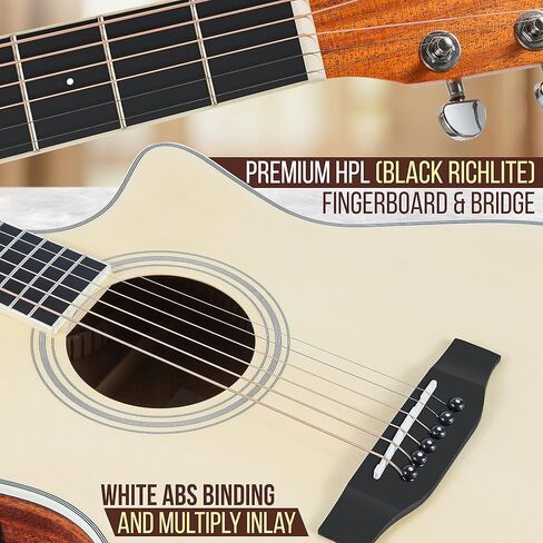 Pyle Beginner Acoustic Guitar Kit, 1/2 Junior Size All Wood Build Nylon String Instrument with Capo, Gig Bag, Strap, Extra String Set, Guitars for Beginners Adults and Youth, 34" Natural Gloss in Saudi Arabia