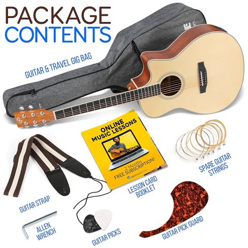 Pyle Beginner Acoustic Guitar Kit, 1/2 Junior Size All Wood Build Nylon String Instrument with Capo, Gig Bag, Strap, Extra String Set, Guitars for Beginners Adults and Youth, 34" Natural Gloss in Saudi Arabia