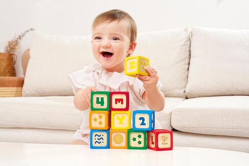 Hape Grip-n-Stack 10-Piece Wooden Building Blocks with Silicone Edges - Educational Alphabet & Number Stacking Toy for Toddlers and Babies - Fine Motor Skills & Sensory Play Set in Kuwait