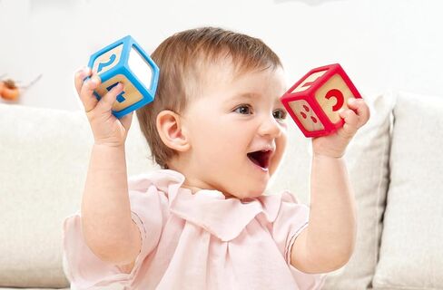 Hape Grip-n-Stack 10-Piece Wooden Building Blocks with Silicone Edges - Educational Alphabet & Number Stacking Toy for Toddlers and Babies - Fine Motor Skills & Sensory Play Set in Kuwait