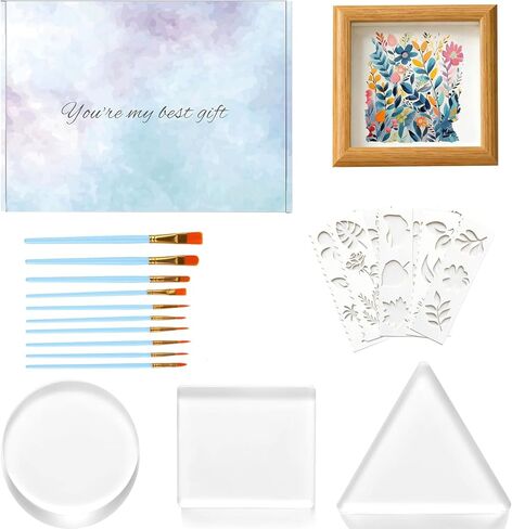 Aiacmea Reusable Gel Printing Plate Kit with 3 Shapes of 2.95" Gel Plates, Paint Brushes, Templates & Wooden Frame | Easy Clean & Transfer for DIY Printmaking, Art, Card Making, Scrapbooking in Kuwait