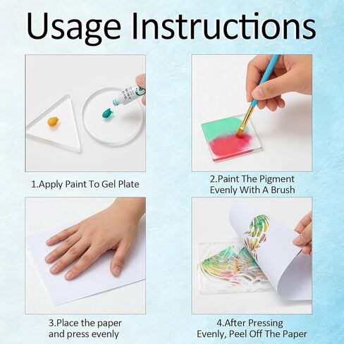 Aiacmea Reusable Gel Printing Plate Kit with 3 Shapes of 2.95" Gel Plates, Paint Brushes, Templates & Wooden Frame | Easy Clean & Transfer for DIY Printmaking, Art, Card Making, Scrapbooking in Kuwait