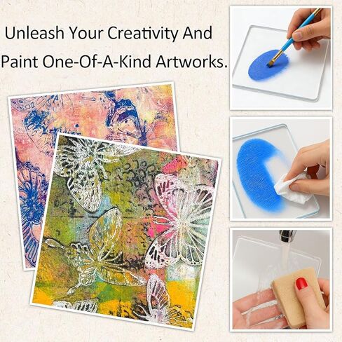 Aiacmea Reusable Gel Printing Plate Kit with 3 Shapes of 2.95" Gel Plates, Paint Brushes, Templates & Wooden Frame | Easy Clean & Transfer for DIY Printmaking, Art, Card Making, Scrapbooking in Kuwait