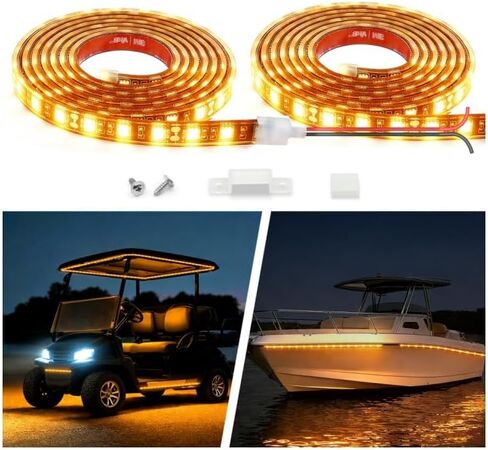 شريط إضاءة LED للقوارب البحرية 12 فولت فائق السطوع، 2 حزمة 4FT IP68 مصابيح غطاء أمامي RV مقاومة للماء بالكامل، شريط أضواء سقف لعربة الجولف لشاحنة ATV UTV SUV مقطورة بيك اب للسيارة، قابل للقص، أزرق in Kuwait