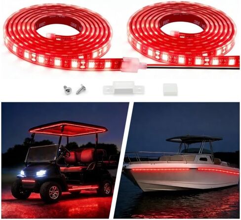 شريط إضاءة LED للقوارب البحرية 12 فولت فائق السطوع، 2 حزمة 4FT IP68 مصابيح غطاء أمامي RV مقاومة للماء بالكامل، شريط أضواء سقف لعربة الجولف لشاحنة ATV UTV SUV مقطورة بيك اب للسيارة، قابل للقص، أزرق in Kuwait