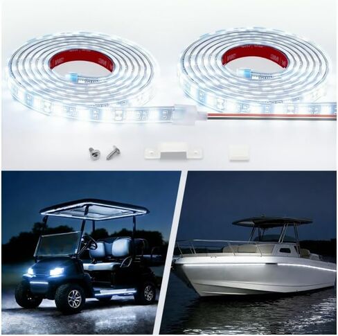 شريط إضاءة LED للقوارب البحرية 12 فولت فائق السطوع، 2 حزمة 4FT IP68 مصابيح غطاء أمامي RV مقاومة للماء بالكامل، شريط أضواء سقف لعربة الجولف لشاحنة ATV UTV SUV مقطورة بيك اب للسيارة، قابل للقص، أزرق in Kuwait