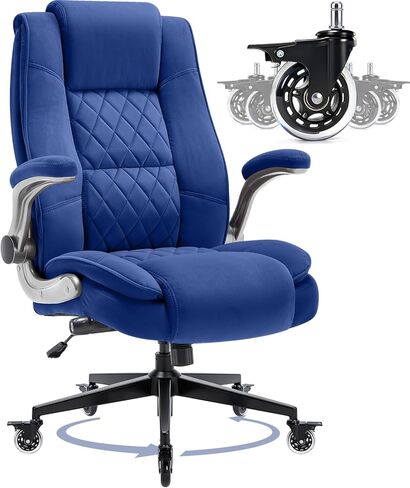 Fabric High Back Office Chair with Lockable Quiet Casters, Thick Padded Ergonomic Computer Chair- Adjustable Lumbar Support & Flip-Up Arms, Wide Executive Desk Chair for Back Pain, 400LBS Capacity in Kuwait