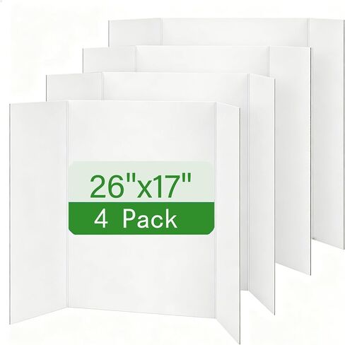 Trifold Poster Board, White Corrugated Presentation Board with Double Sided Tapes, Display Board for School Project, Science Fair (4=26x17) in Kuwait