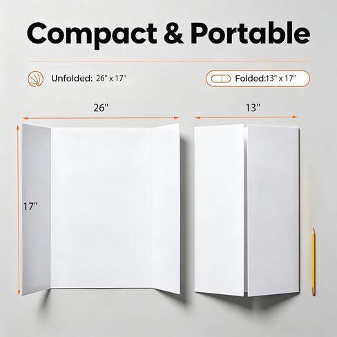 Trifold Poster Board, White Corrugated Presentation Board with Double Sided Tapes, Display Board for School Project, Science Fair (4=26x17) in Kuwait