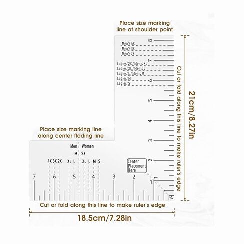 Tshirt Ruler Guide,Left Chest Logo Placement Tool for Center Vinyl, Transparent V-Neck/Round, Alignment, Heat Press, Children Youth Adult, Front and Back Measurement 9 PCS (LPTT-02) in Kuwait