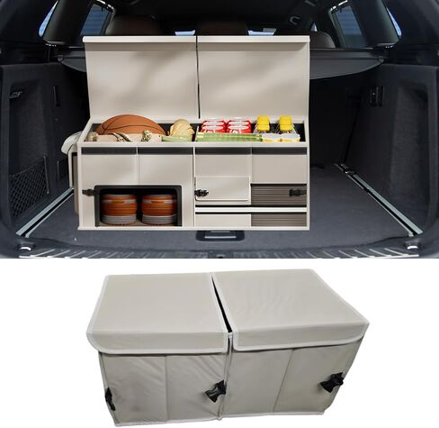 Car Trunk Organizer, Collapsible Multi Compartment Cargo Storage Box with Lid & Reinforced Handles, Adjustable Waterproof Vehicle Storage Organizer Accessories for Car SUV Truck (Black) in Kuwait