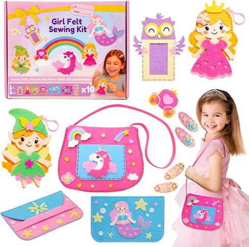 CiyvoLyeen Highland Cow Sewing Kit for Kids - Age 5 6 7 8 9 10 11 12, Beginners First Sewing Arts & Crafts with 6 PCS Stuffed Animal, All-in-One Kit, Learn to Sew Gifts Stuff for Girls Boys, Felt in Kuwait