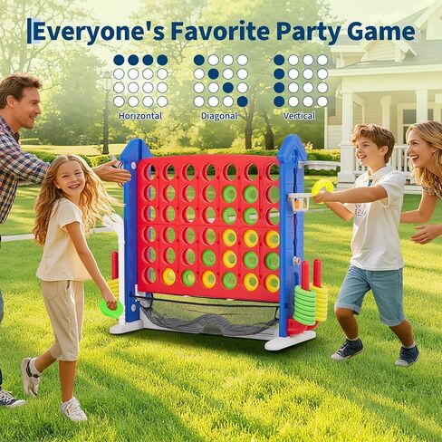 OUTLANE Giant 4-in-a-Row Connect Game, 3.5FT Height Adjustable Jumbo 4-to-Score Floor Game Set with Golf, Basketball & Ring Toss, Indoor Outdoor Yard Game for Kids, Adults & Family Holiday Party in Kuwait