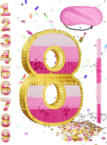 Number 5 Piñata with Stick, Blindfold & Confetti-Pink Piñata for Birthday Parties, Complete Party Game Set for Kids Girls-Gradient Pink Birthday Decor with Fillable Design(Small, 16.5 x 11.5 x 3 In) in Kuwait