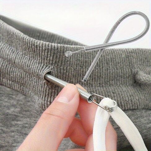 6PCS Drawstring Threader Tool Set, Elastic Waistband Cord Threading Tool Kit, Metal & Flexible Spring Threaders for Pants Hoodies Shorts DIY Sewing String Replacement Tool (Silver 6PCS) in Kuwait