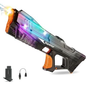 Electric Water Gun for Adults Kids, Automatic Water Absorption Squirt Gun with Colorful LED,High-Capacity,Long Range,Summer Outdoor Pool Beach Water Pistol Blaster Toys(Black) in Saudi Arabia