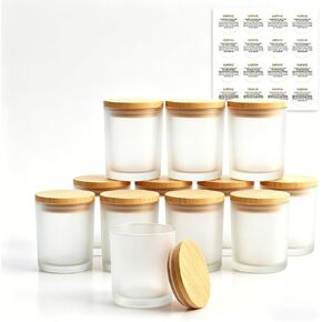 12 Pack 7 OZ Glass Candle Jars with Bamboo Lids – Bulk Empty Candle Containers for Making Candles, DIY Craft & Storage – Heat-Resistant Thick Glass (Frosted white) in Saudi Arabia