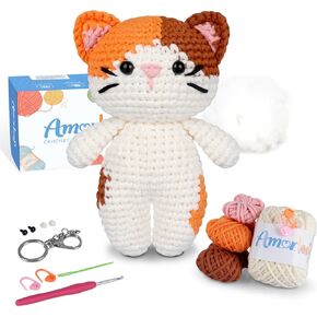 مجموعة Amorloop Crochet للمبتدئين - خيوط غرز سهلة الرؤية، وقطعة تم البدء بها مسبقًا، ودروس فيديو خطوة بخطوة | مجموعة كروشيه للمبتدئين بنمط حيوان لطيف – نمط الدب الأصلي المصنوع يدويًا in Kuwait