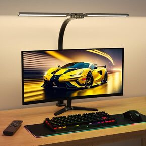 SIBRILLE LED Desk Lamp for Home Office - Dimmable Computer Desk Light with Clamp, Modern Architect Task Lamp with Color Changing, Flexible Desktop Lamp with Gooseneck for Monitor, Double Head, Black in Kuwait