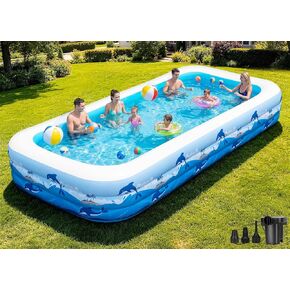 165"x76"x22" Inflatable Pool with Electric Pump, Large Blow Up Family Swimming Pool for Adults & Kids, Thickened Heavy Duty Backyard Water Party Pool in Kuwait