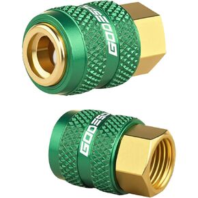 GODESON Locking Air Chuck, Open-Flow 1/4" FNPT Tire Inflator Nozzle for Air Compressors, Tire Air Chuck Quick Connect for Cars & SUVs, All Metal, Hands-Free Lock-On, Green (Pack of 2) in Kuwait