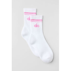 Alo Yoga Unisex Half-Crew Throwback Sock - White/Paradise Pink in Kuwait