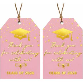 Graduation Thank You Gift Tags 2026, 50PCS Gold Foil “Thank You for Celebrating with Me" Tags with String, Class of 2026 Party Favor Tags (Navy Blue with Gold Foil) in Saudi Arabia