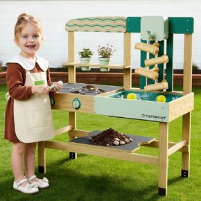 TOP BRIGHT 4 In 1 Mud Kitchen for Kids, Wooden Outdoor Playhouse for Water & Sand Play, Cooking & Gardening Playset with Accessories, Sensory Table Set, Backyard Pretend Play Toy for Boys Girls Ages 3 in Saudi Arabia