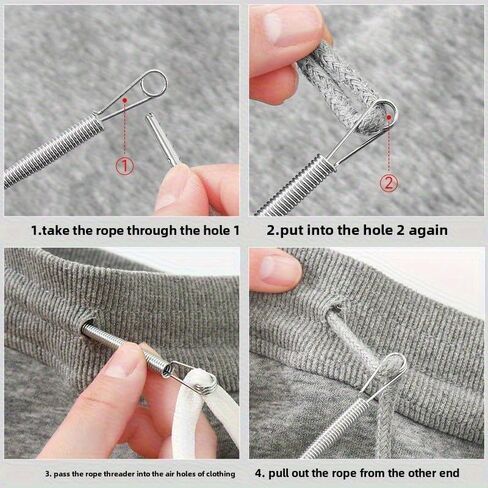 6PCS Drawstring Threader Tool Set, Elastic Waistband Cord Threading Tool Kit, Metal & Flexible Spring Threaders for Pants Hoodies Shorts DIY Sewing String Replacement Tool (Silver 6PCS) in Kuwait