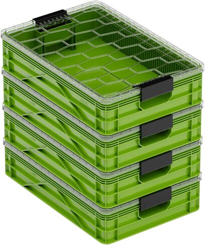SIDIO Quarter Crate 4 عبوات من صناديق التخزين القابلة للتكديس - صناديق تنظيم مع فواصل لتنظيم المرآب، تخزين المنزل - حاويات بلاستيكية شديدة التحمل - 19.16 بوصة × 12.75 بوصة × 4.57 بوصة (مموهة) in Saudi Arabia