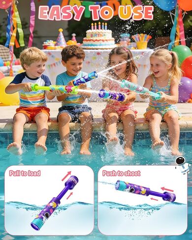 Water Gun Squirter Shooters for Kids: 4 Pack Water Blasters with Colorful Pattern, Cute Squirt Guns Water Soaker Bulk for Boys Girls Summer Pool Toy Swimming Beach Outdoor Party Favors in Kuwait